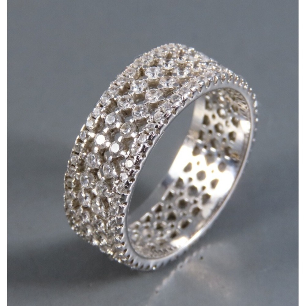 PJM/JTV Sterling Silver Band Ring CLEAR CZ PAVE Cut-Out Lace WEDDING OR NOT sz 6